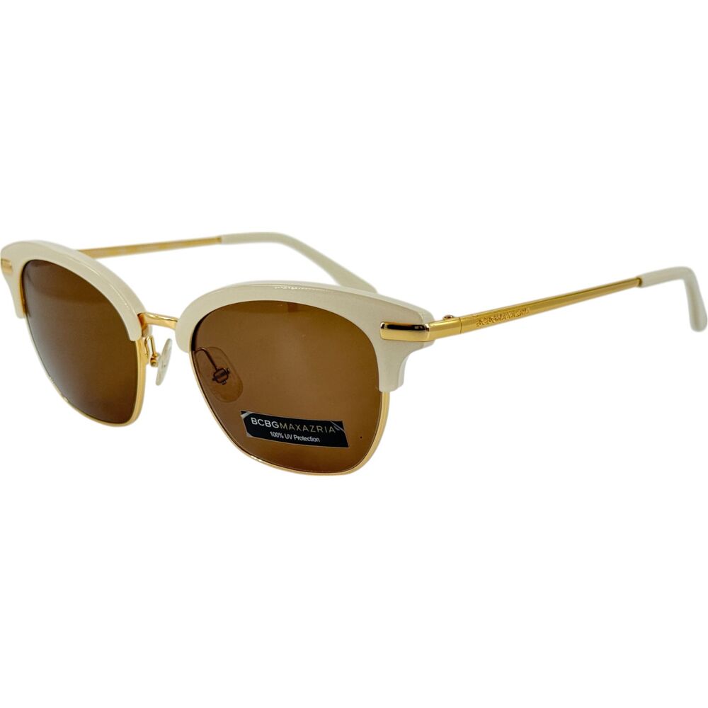 BCBG Maxazria Beckon Womens Metal Clubmaster Sunglass Ivory 51-18 Brown Lenses